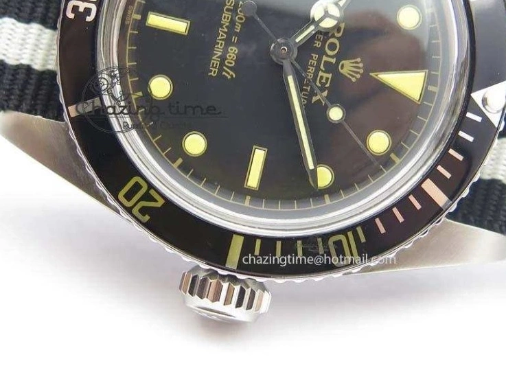 200m 660ft A2836 Nylon On Black Submariner Dial Vintage SS Strap Date No 0123